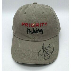 Priority Fishing Tournament Khaki Strapback Logo Cap Signed by Jacob Powroznik